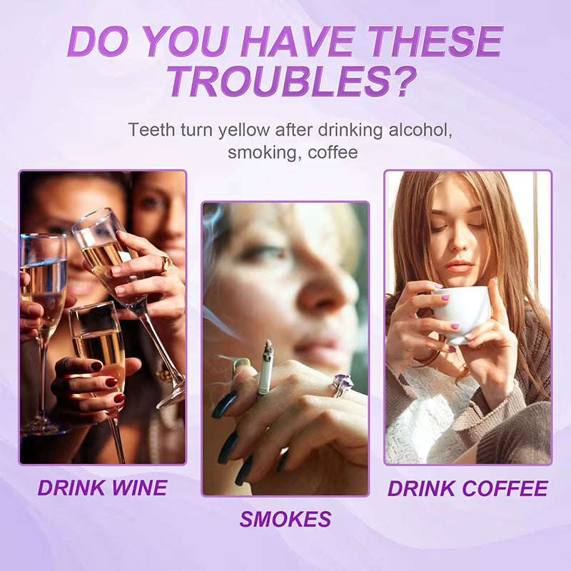 14Pcs/Box Teeth Bleaching Strip Purple Dental Cleaning Whitener Veneers Oral Hygiene Care Brightening Tooth Whitening Gel Strips